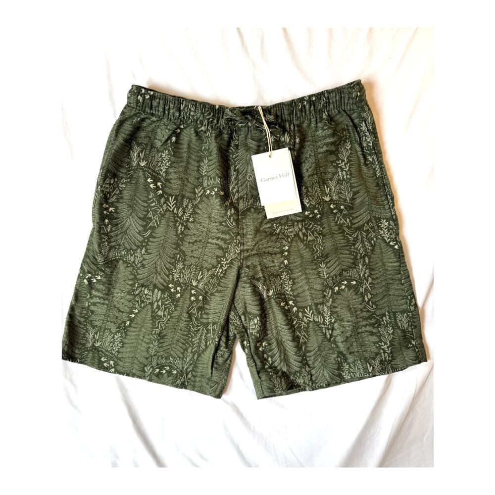 NWT Garnet Hill Pine Tree Green Green Cotton Flannel Pajama Sleep Shorts, Small